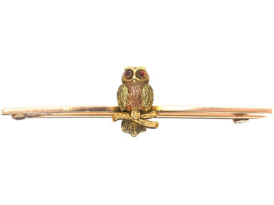 Edwardian Two Colour Gold 9ct Brooch of an Owl