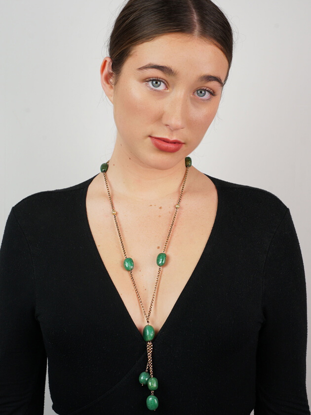 9ct Gold Aventurine Beads Necklace