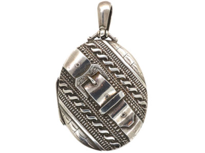 Victorian Silver Oval Locket with Buckle Design
