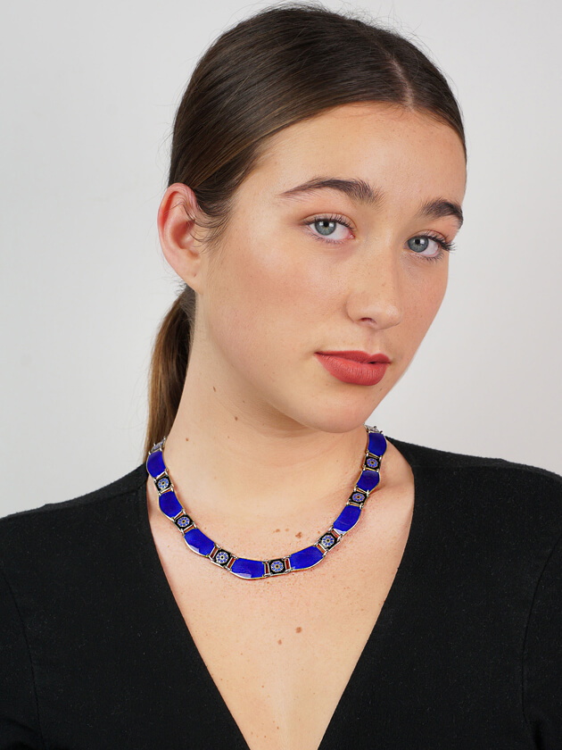David Andersen Silver & Blue Enamel Necklace