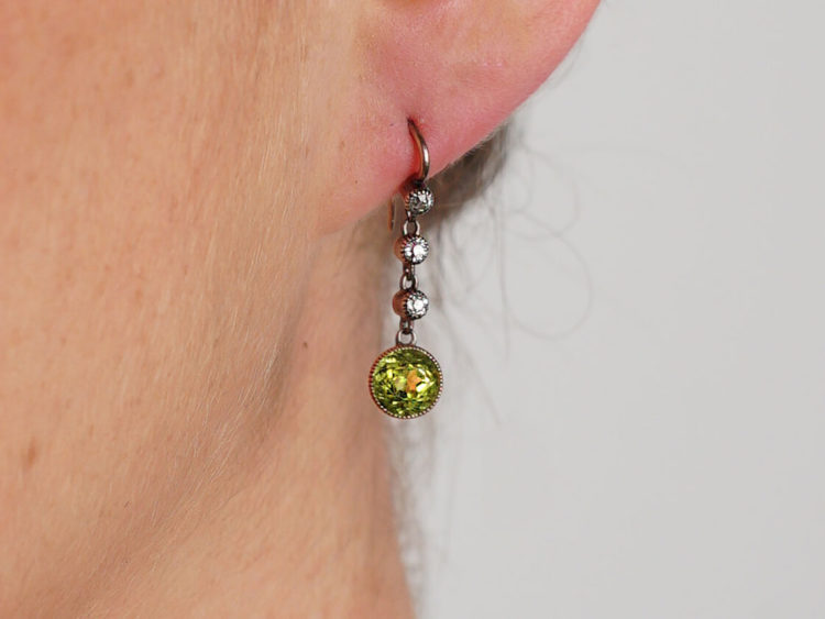 Edwardian 15ct Gold, Diamond & Peridot Drop Earrings