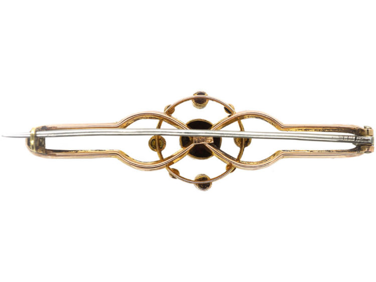 Edwardian 9ct Gold, Garnet & Natural Split Pearl Brooch