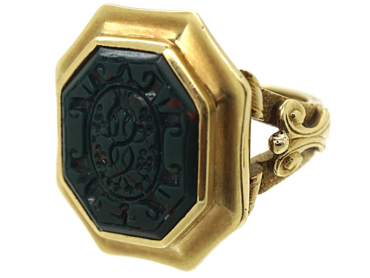 19th Century Signet Ring set with a Bloodstone Intaglio with Grapes