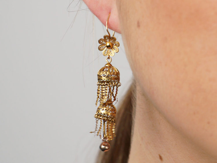 Georgian Filigree 18ct Gold Drop Earrings