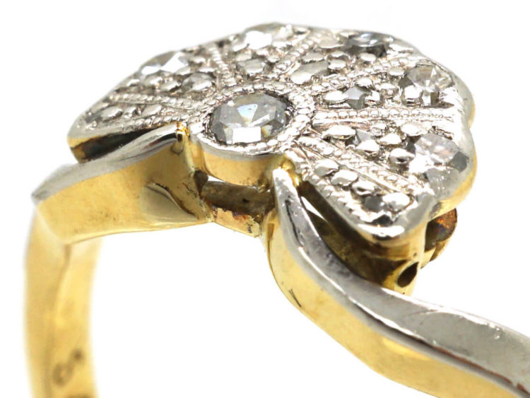 Art Deco 18ct Gold & Platinum Fan Shaped Diamond Ring