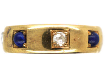 Victorian 22ct Gold Lapis Lazuli & Rose Diamond Eternity Ring Victorian 22ct Gold Lapis Lazuli & Rose Diamond Eternity Ring