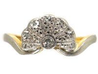 Art Deco 18ct Gold & Platinum Fan Shaped Diamond Ring