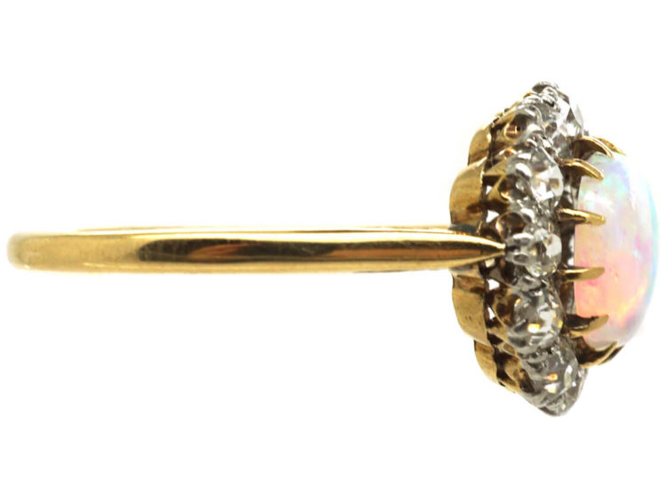 Edwardian 18ct Gold and Platinum, Opal & Diamond Cluster Ring