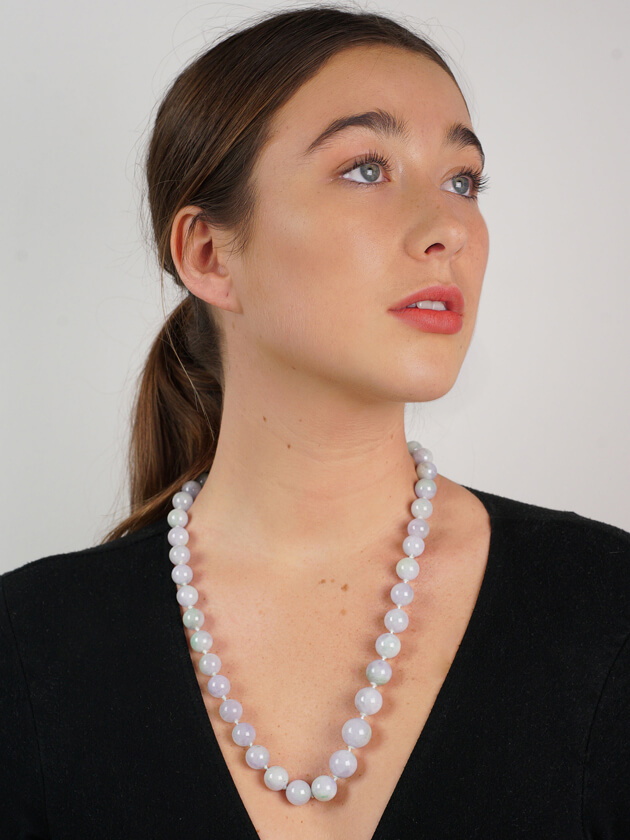 Lavender Jade Bead Necklace With 18ct White Gold & Diamond Clasp