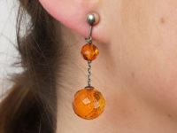 Edwardian Silver & Faceted Amber Drop Earrings