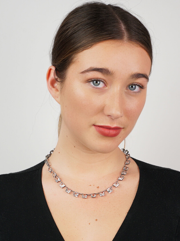 Art Deco Silver & Square Paste Necklace