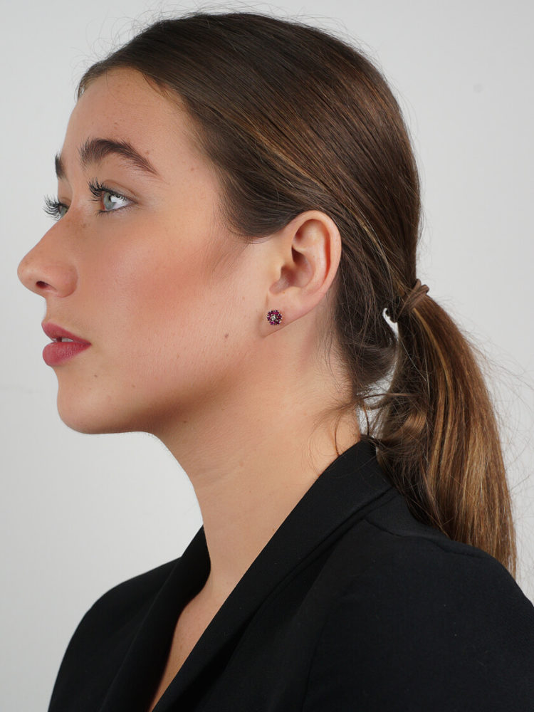 18ct Gold, Ruby & Diamond Cluster Earrings