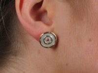 Edwardian 18ct Gold , Mother of Pearl & Cabochon Ruby Earrings