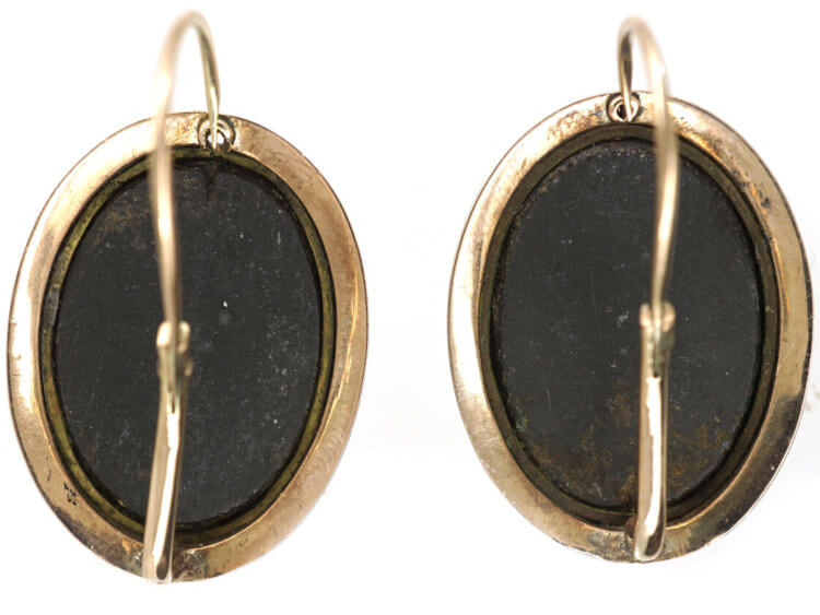 Victorian 9ct Gold & Pietra Dura Flower Earrings