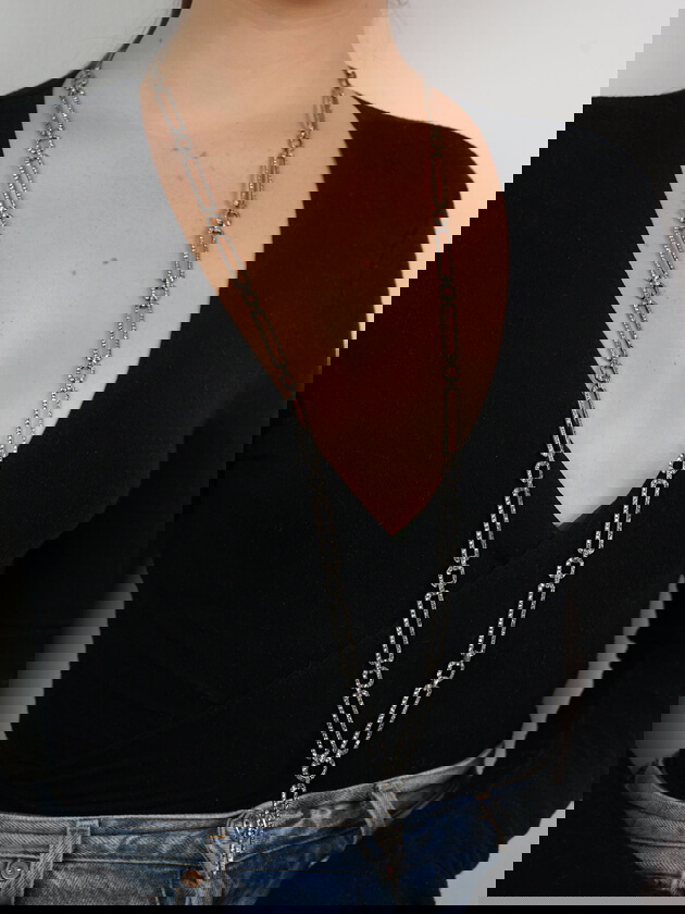 Art Deco Silver & Paste Long Chain Necklace