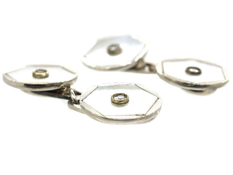 Art Deco 18ct White Gold Mother of Pearl & Diamond Cufflinks