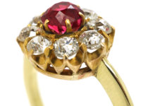 Victorian 18ct Gold, Diamond and Pink Spinel Cluster Ring
