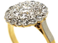 Late Edwardian 18ct Gold & Platinum, Diamond Triple Row Pave Set Cluster Ring