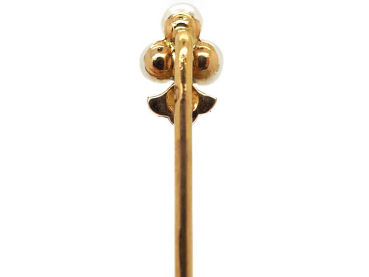 French 18ct Gold, Natural Pearl & Rose Diamond Tie Pin