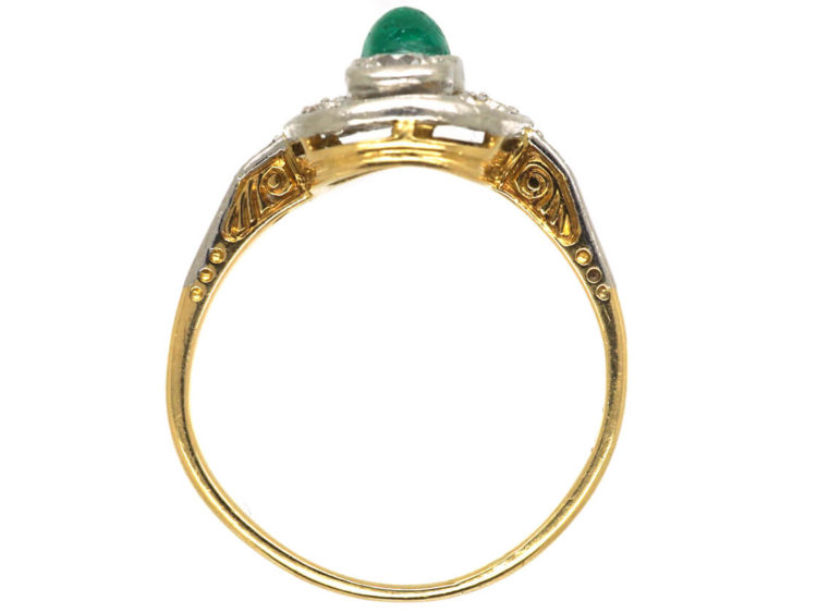 Art Deco Emerald & Diamond Oval Shaped Ring