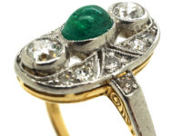 Art Deco Emerald & Diamond Oval Shaped Ring