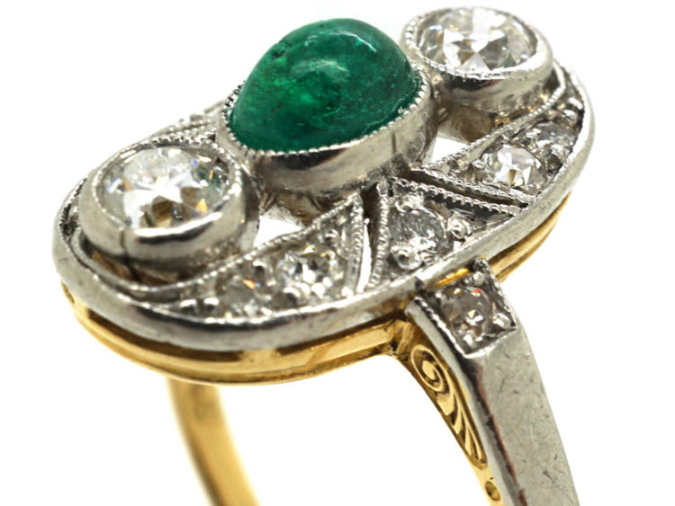Art Deco Emerald & Diamond Oval Shaped Ring