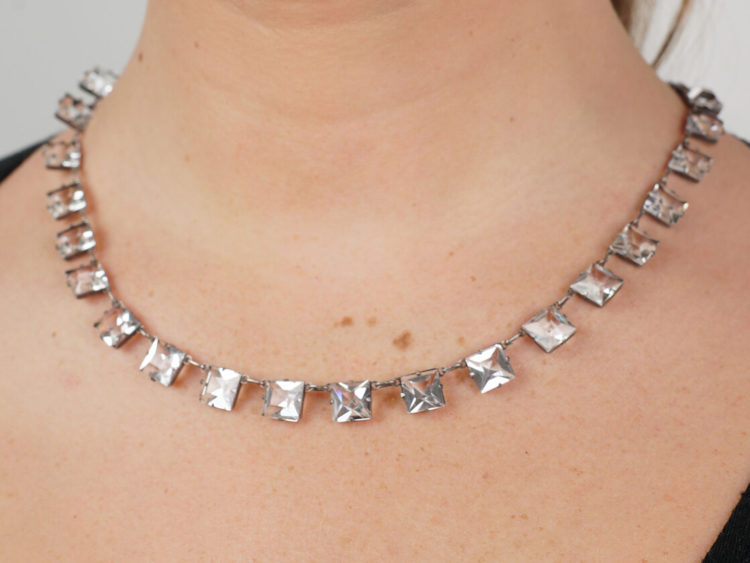 Art Deco Silver & Square Paste Necklace