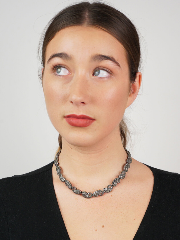 1950s Silver & Marcasite Paisley Design Collar