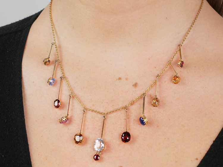 Edwardian 15ct Gold Gem Set Harlequin Necklace
