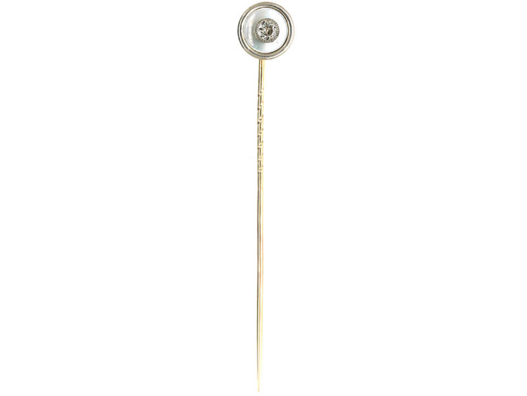 Art Deco 18ct Gold, Platinum & Mother of Pearl Tie Pin set with a Diamond