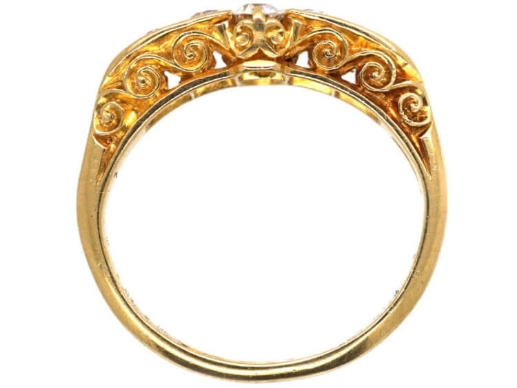 Edwardian 18ct Gold Diamond Carved Half Hoop Ring