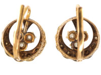 Edwardian 18ct Gold & Diamond Clover and Moon Crescent Earrings