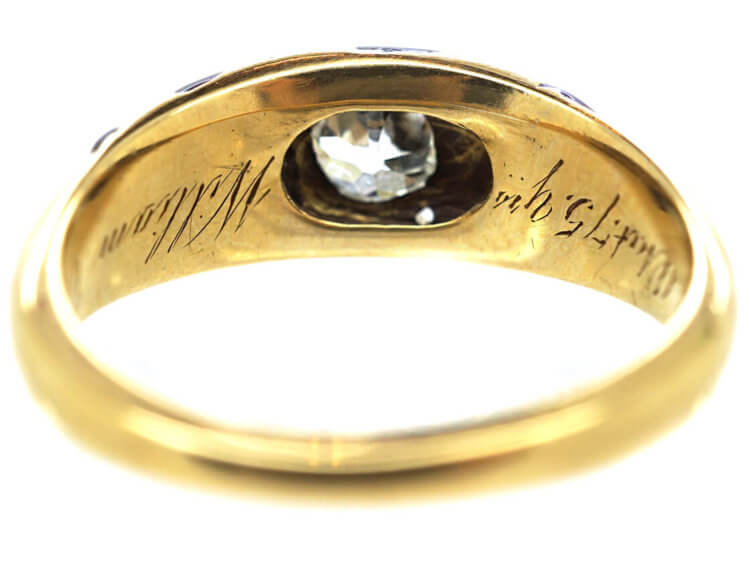 Early Victorian Royal Blue Enamel & Diamond 18ct Gold Ring