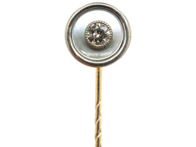 Art Deco 18ct Gold, Platinum & Mother of Pearl Tie Pin set with a Diamond Art Deco 18ct Gold, Platinum & Mother of Pearl Tie Pin set with a Diamond