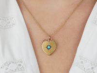 Edwardian 15ct Gold Heart Shaped Pendant set with an Opal