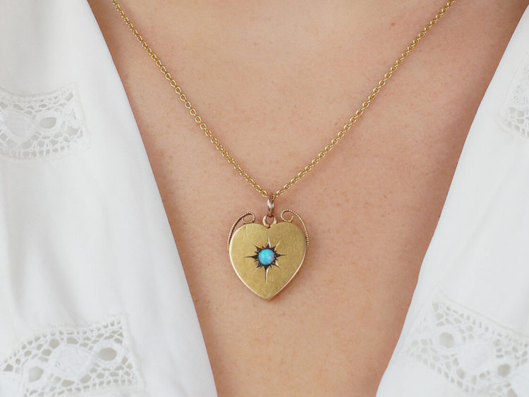 Edwardian 15ct Gold Heart Shaped Pendant set with an Opal