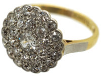 Late Edwardian 18ct Gold & Platinum, Diamond Triple Row Pave Set Cluster Ring