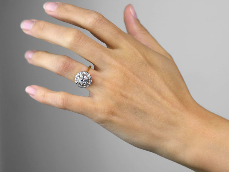 18ct Gold & Diamond Three Row Cluster Ring
