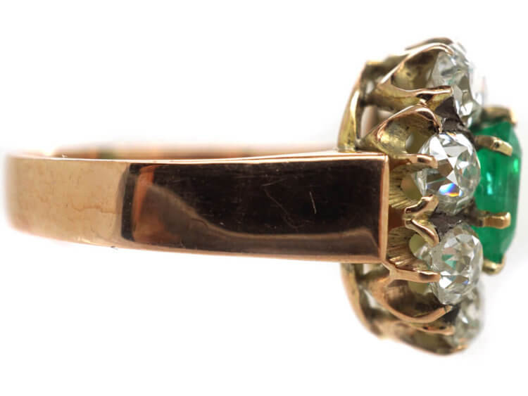 Retro 18ct Rose Gold Emerald Cluster Ring
