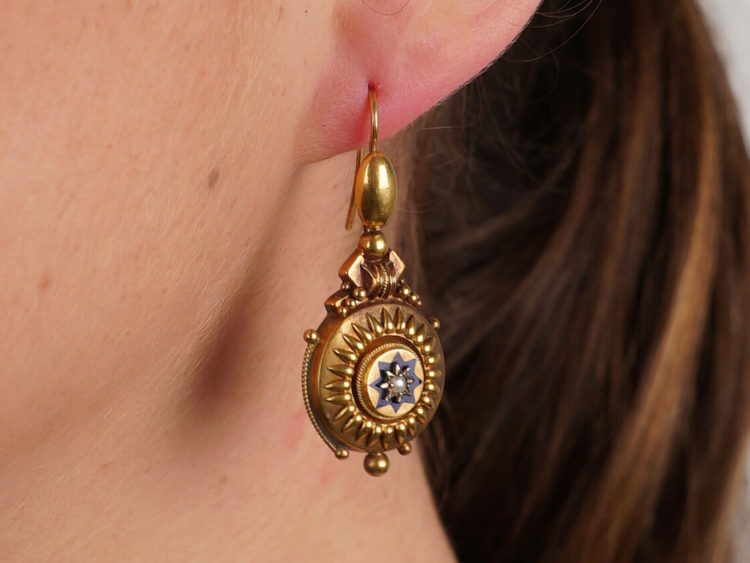 15ct Gold Victorian Drop Earrings with Star Motif