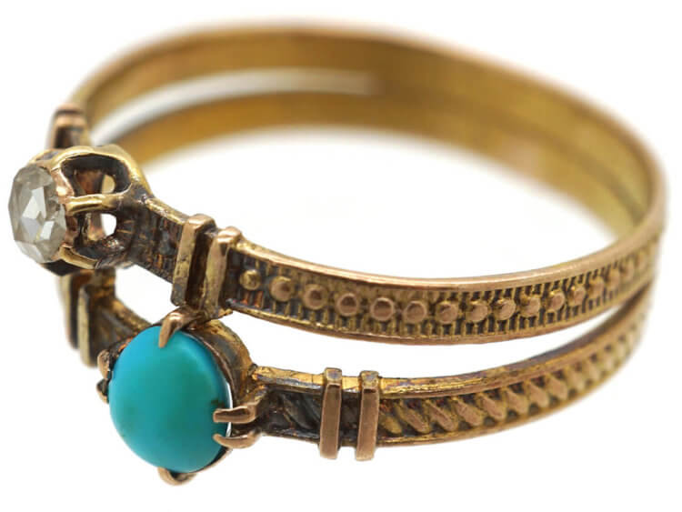 Edwardian 14ct Gold Turquoise & Diamond Ring