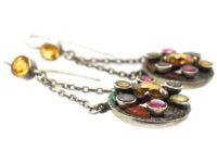 Victorian Scottish Silver, Citrine, Garnet & Agate Drop Earrings