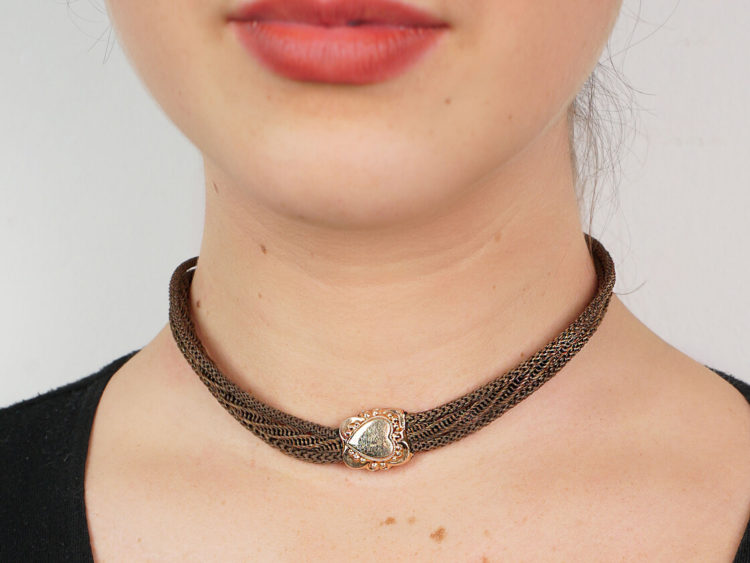 Victorian Hair & Gold Albert Chain with Heart Motif