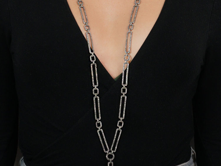 Art Deco Silver & Paste Long Chain Necklace