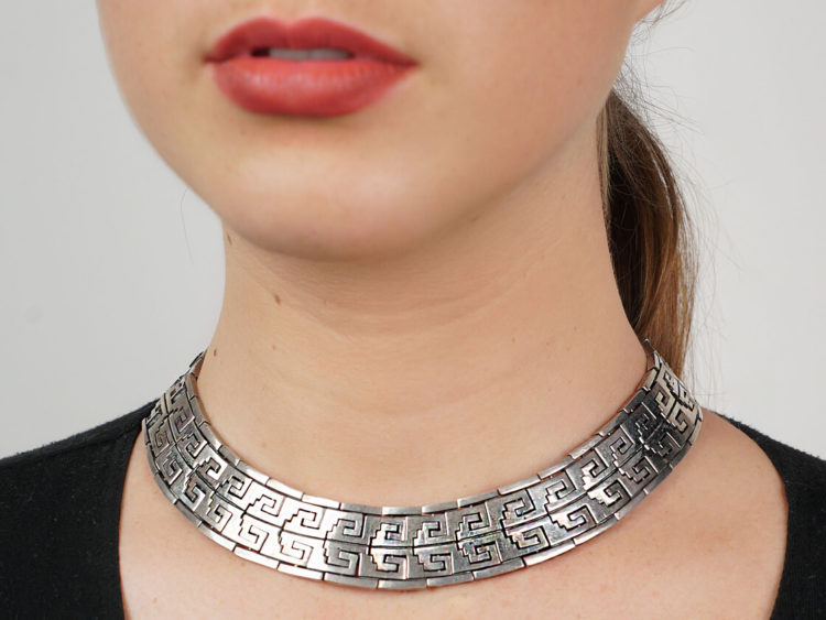 Mexican Indian Design Silver Collar
