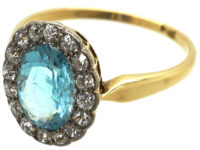 Edwardian 18ct Gold, Aquamarine & Diamond Cluster Ring