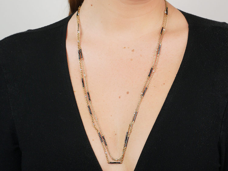 Austrian 14ct Gold, Enamel & Natural Pearl Long Guard Chain