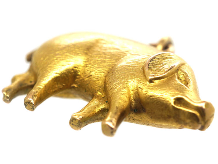 French 18ct Gold Portly Pig Pendant