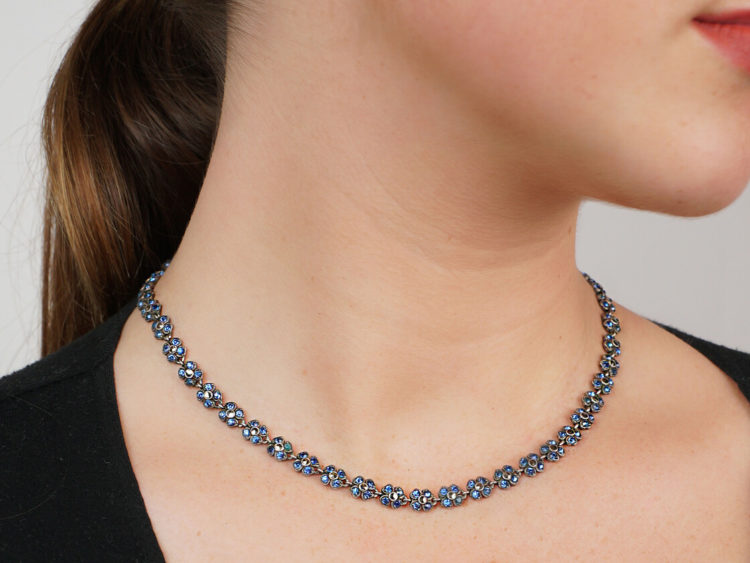 Silver, Paste & Marcasite Flowers Necklace