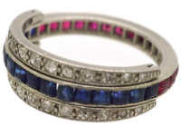Art Deco Platinum, Ruby, Sapphire ​& Diamond Flipover Night and Day Ring